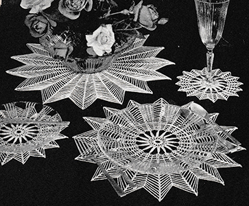 Peacock Tails Doily Set Pattern #7444