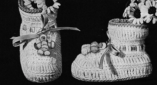 Crocheted Booties with Doll Trim Pattern